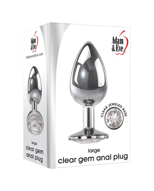 Adam & Eve Clear Gem Base Metal Anal Plug Medium with Temperature Play - Chrome - Butt Plugs