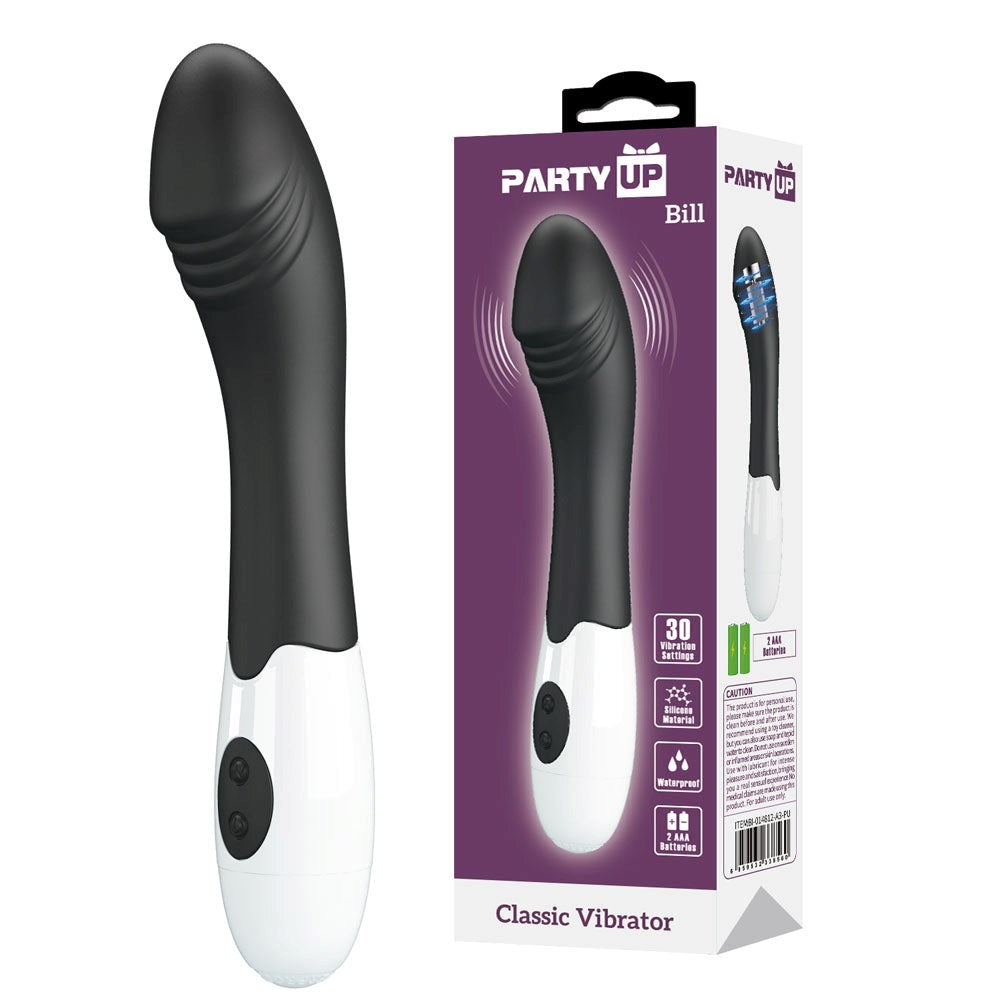Party Up BILL Multi Functions G Spot Classic Vibrator with 30 Vibration Modes - Black - G-Spot Vibrators