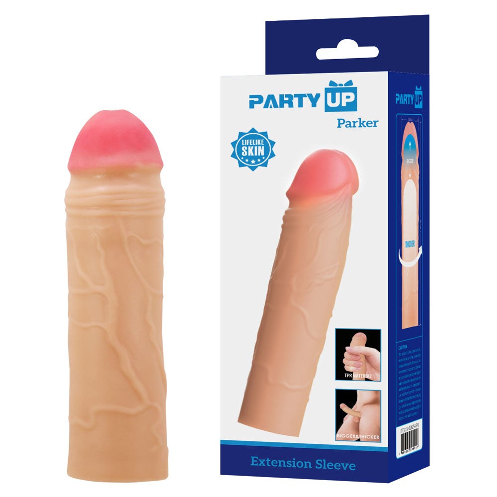 Party Up PARKER 2 Inch Penis Extender Sleeve with Ultra Realistic TPR - - Penis Sleeves and Extenders
