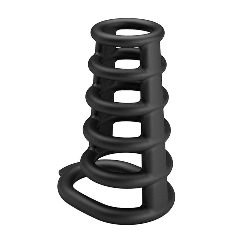 Party Up KIM Mens Stretchy Cock Ring Cage with Six Ribbed Rings - - Stretchy Cock Rings