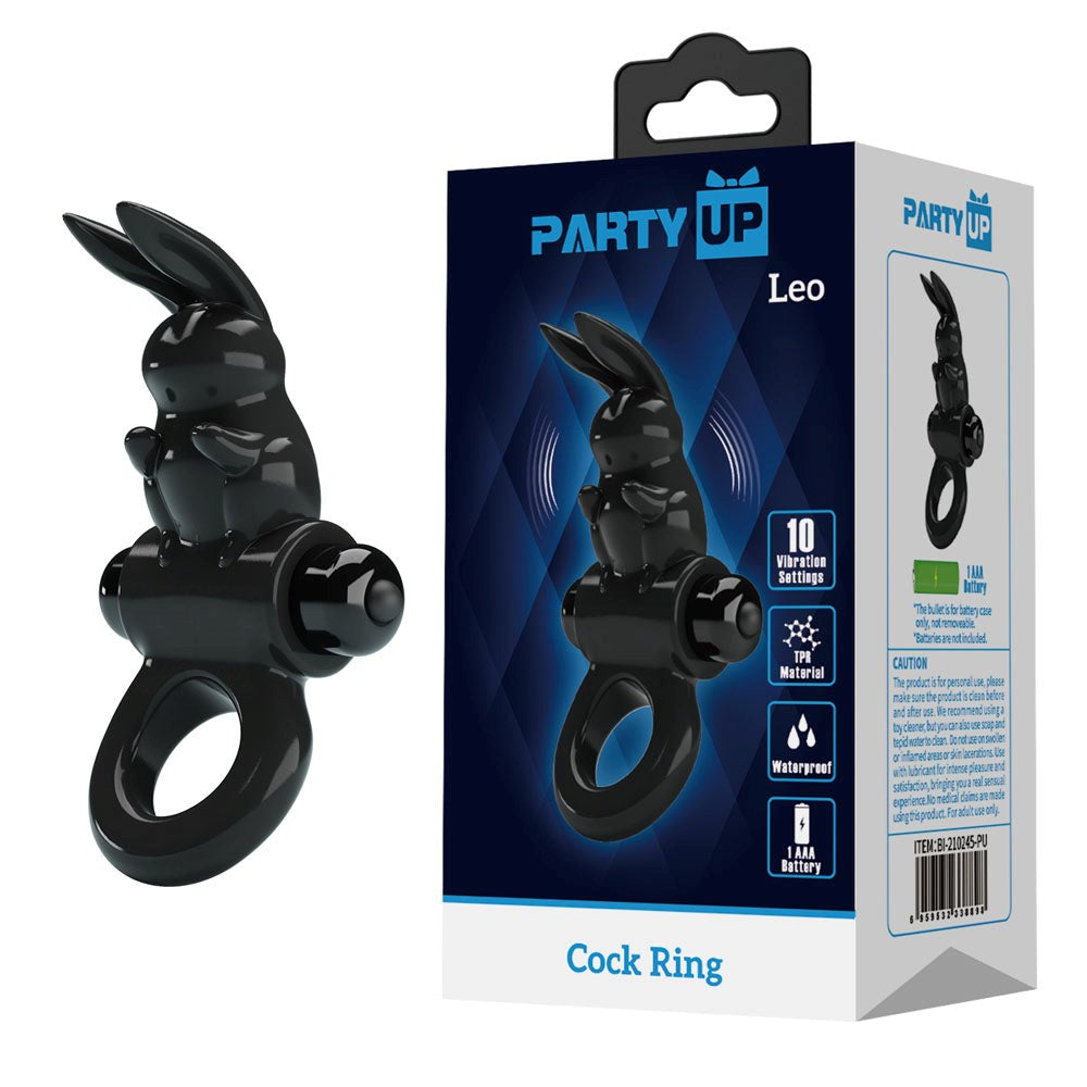 Party Up LEO Male Pleasure Vibrating Cock Ring with Rabbit Ears - - Vibrating Cock Rings