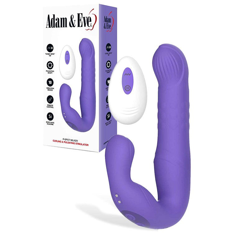 Adam & Eve P Spot Milker Pulsating Prostate Massager with Curling Tip - Purple - Prostate Toys