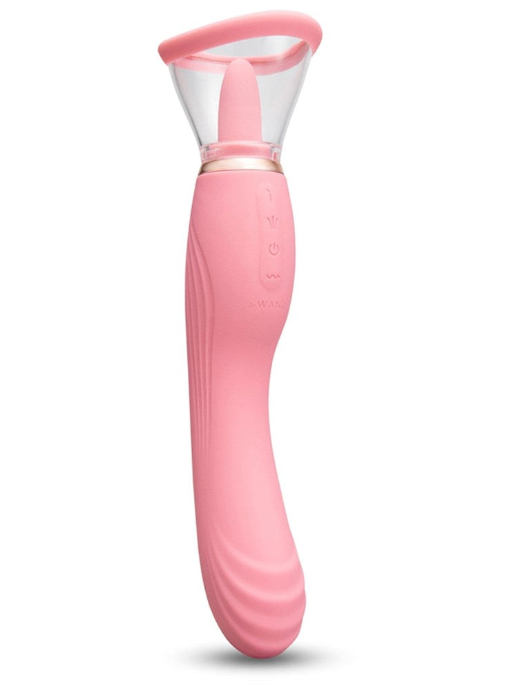 Le Wand Lick Double Ended Vibrator with Licking Tongue Oral Stimulation - Pink - G-Spot Vibrators