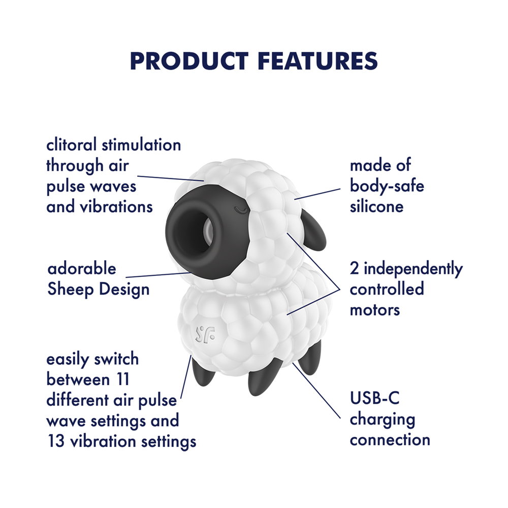 Satisfyer Dreamy Sheep Vibrating Air Pulse Stimulator with Dual Motor Tech - - Clit Ticklers and Pulsators