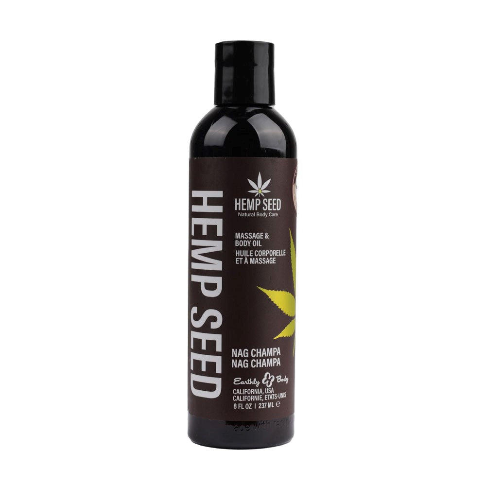 Earthly Body Scented Hemp Seed Massage Oil 237ml Non Greasy Intimate Formula - Nag Champa - Massage Oils and Lubricants