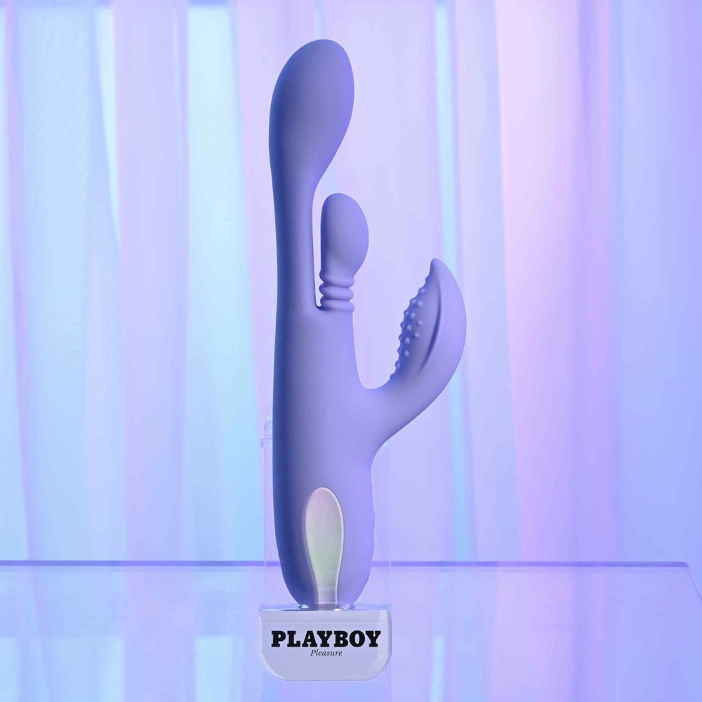 Playboy Pleasure NUBBIN RUBBIN Thrusting Rabbit Vibrator - Purple - Rabbit Vibrators