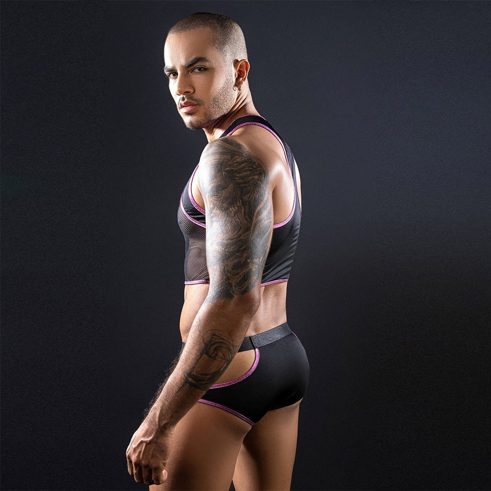 Love In Leather Sleeveless top & Trunks With Cut Outs - - Mens Briefs And Boxers