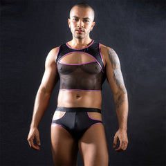 Love In Leather Sleeveless top & Trunks With Cut Outs - - Mens Briefs And Boxers