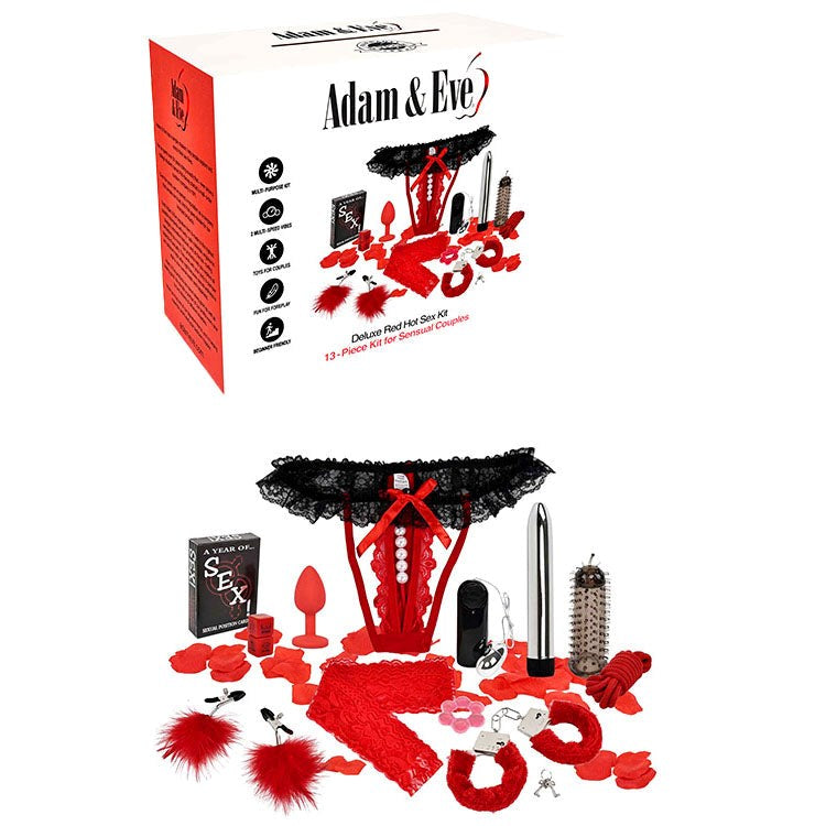 Adam & Eve Deluxe Red Hot Couples Sex Kit 13 Piece Bondage & Pleasure Set - Red - Sex Kits