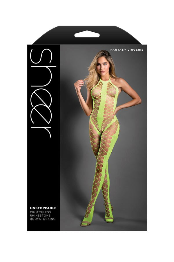 Fantasy Lingerie Sheer Unstoppable Bodystocking OS Neon Green - - Body Stockings