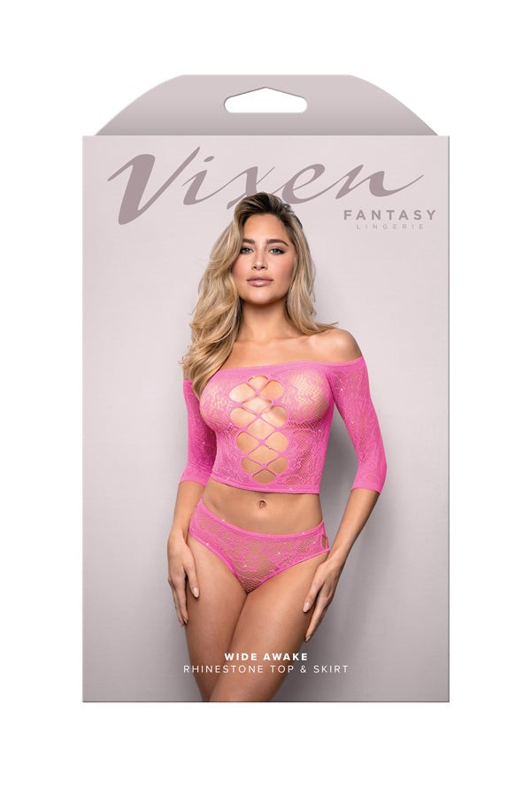 Fantasy Lingerie Vixen Wide Awake Rhinestone Top & Panty OS - - Bras and Bra Sets