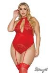 Dream Girl Lingerie Sexy Womens Garter Teddy Red with Open Crotch Access - Queen - Teddies and Bodysuits