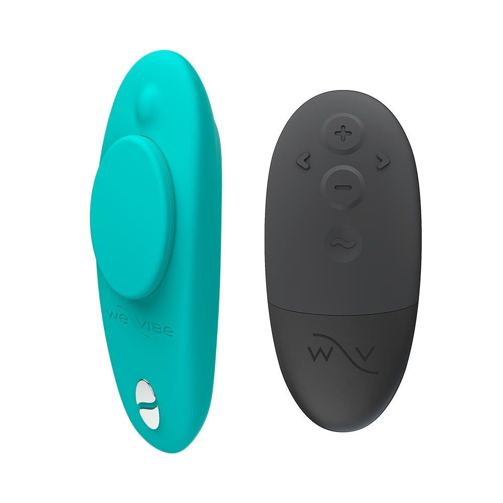 We Vibe Moxie + Wearable Hands Free Clitoral Stimulator Remote Control - Aqua - Clit Ticklers and Pulsators