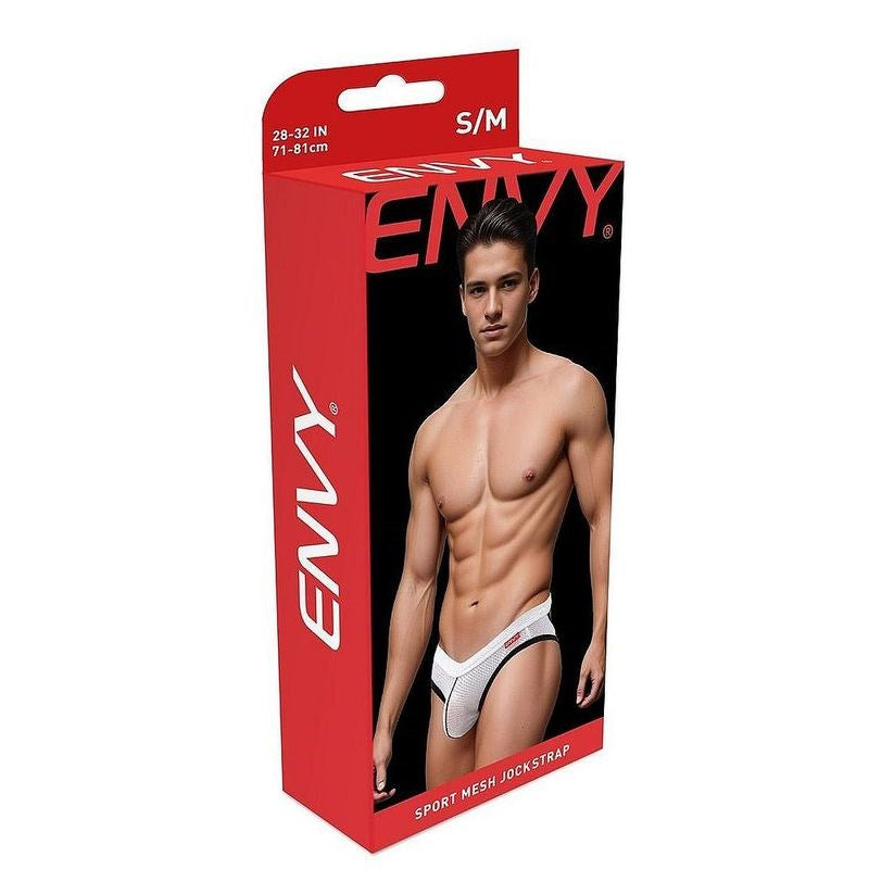 Envy Menswear Sport Mesh Breathable Jockstrap White Premium Athletic Support - - Jocks and G-Strings