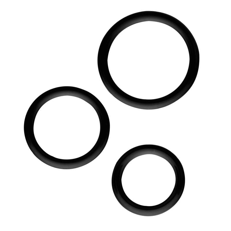 Chisa Magnum Force Silicone Cock Ring Set Three Sizes for Perfect Fit - Black - Cock Ring Sets