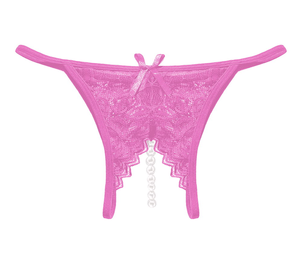 Love In Leather Crotchless Pearl Womens Panties with Pearl String Detail - Baby Pink - G-Strings, Panties and Shorts