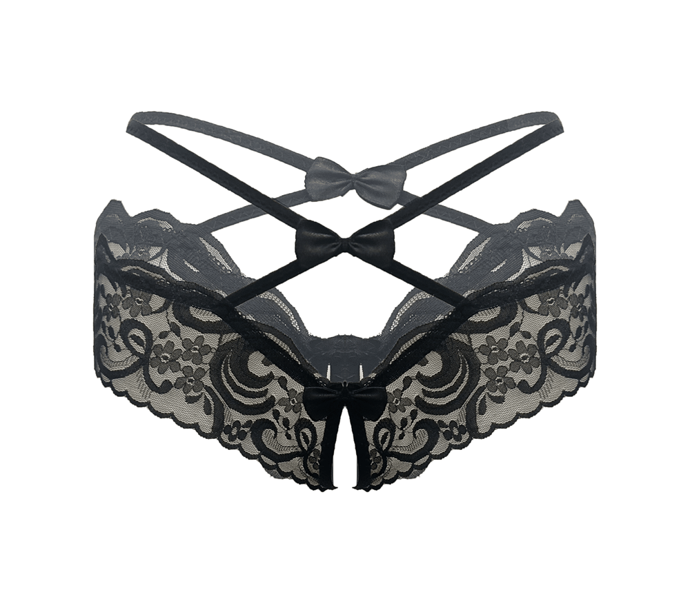 Love In Leather Womens Crotchless Panties OS Open Access Intimate Design - Black - G-Strings, Panties and Shorts