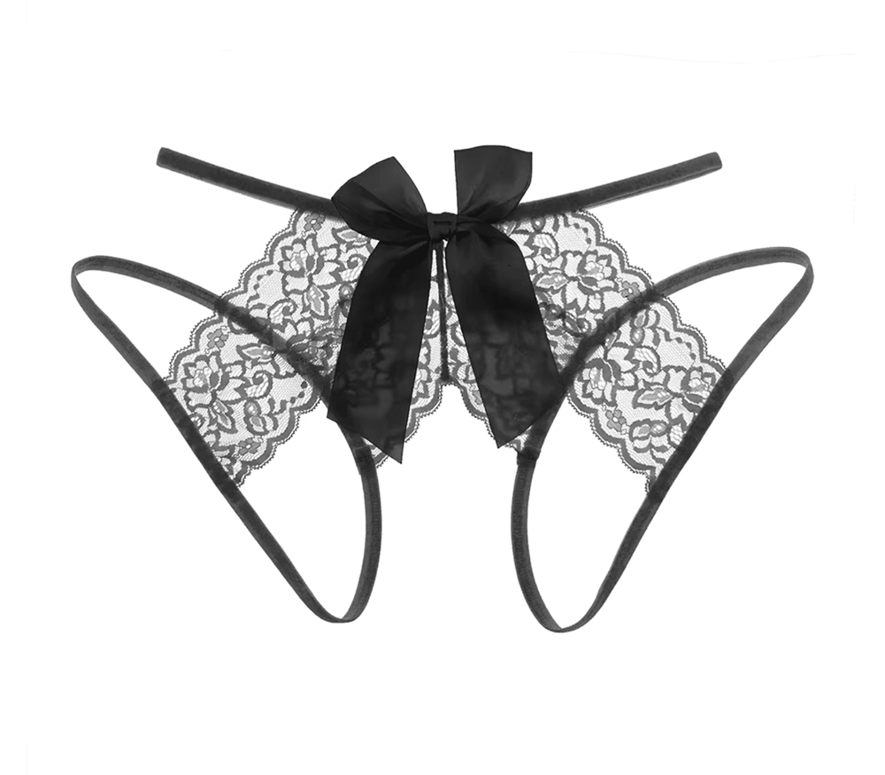 Love In Leather Womens Sexy Crotchless Panties Black OS with Open Access - - G-Strings, Panties and Shorts