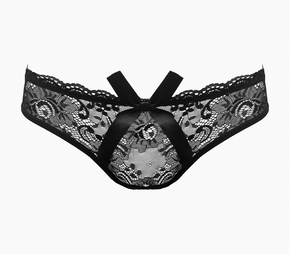 Love In Leather Sexy Crotchless Panties Black OS Open Access Design - - G-Strings, Panties and Shorts