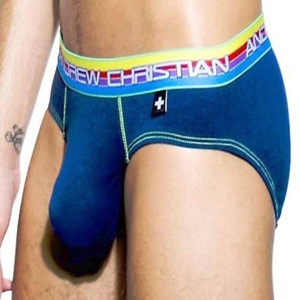 Andrew Christian Almost Naked Pride Mens Brief Navy Blue Contoured Pouch - - Mens Briefs And Boxers