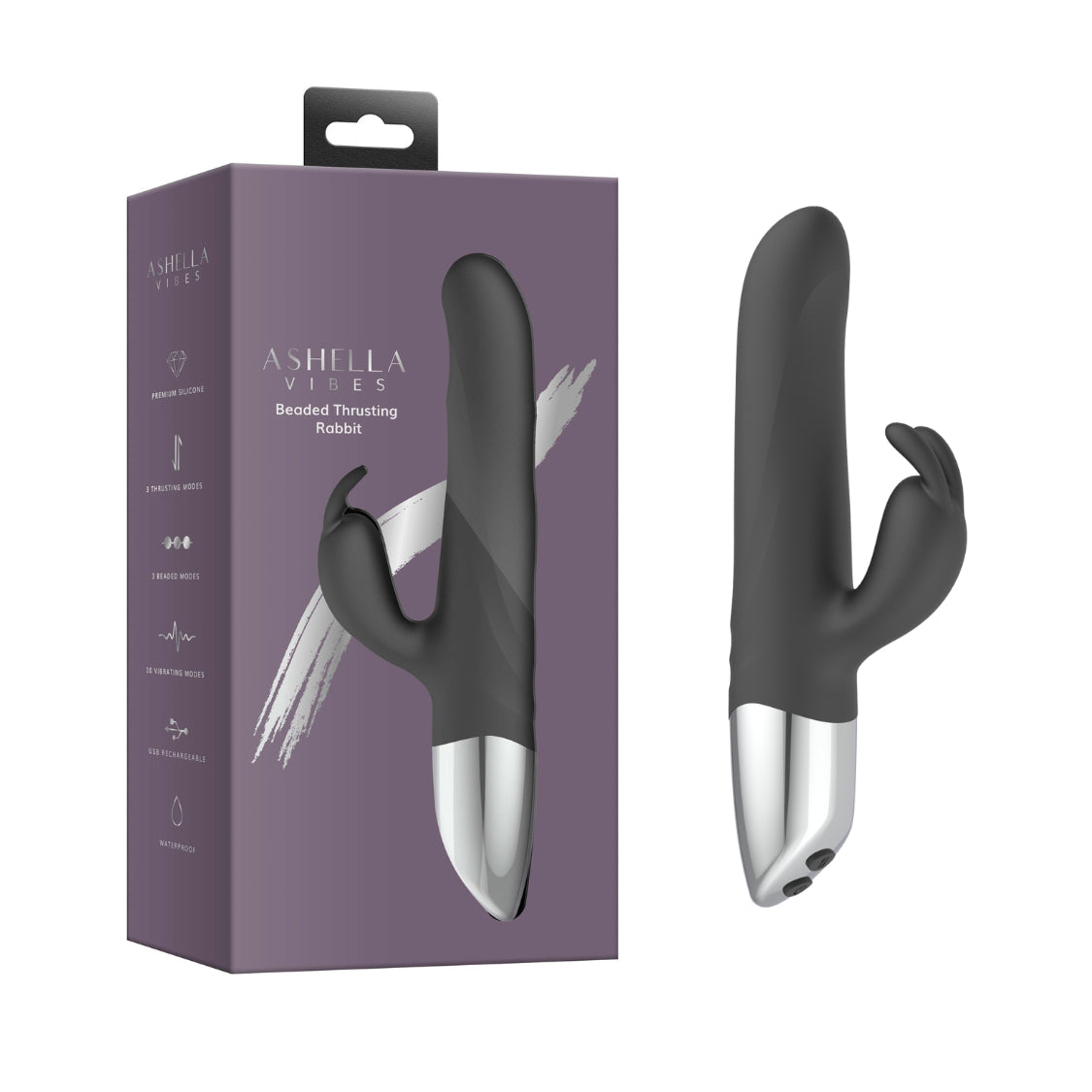 Ashella Vibes Beaded Thrusting Rabbit Massager - Black - Rabbit Vibrators