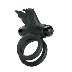 Pretty Love Vibrating Passionate Silicone Cock Ring IX - Black - Vibrating Cock Rings