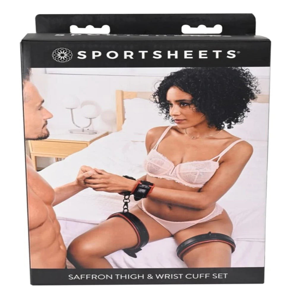 Sportsheets Saffron BDSM Thigh & Wrist Cuff Set Leather Restraints - - Cuffs and Restraints