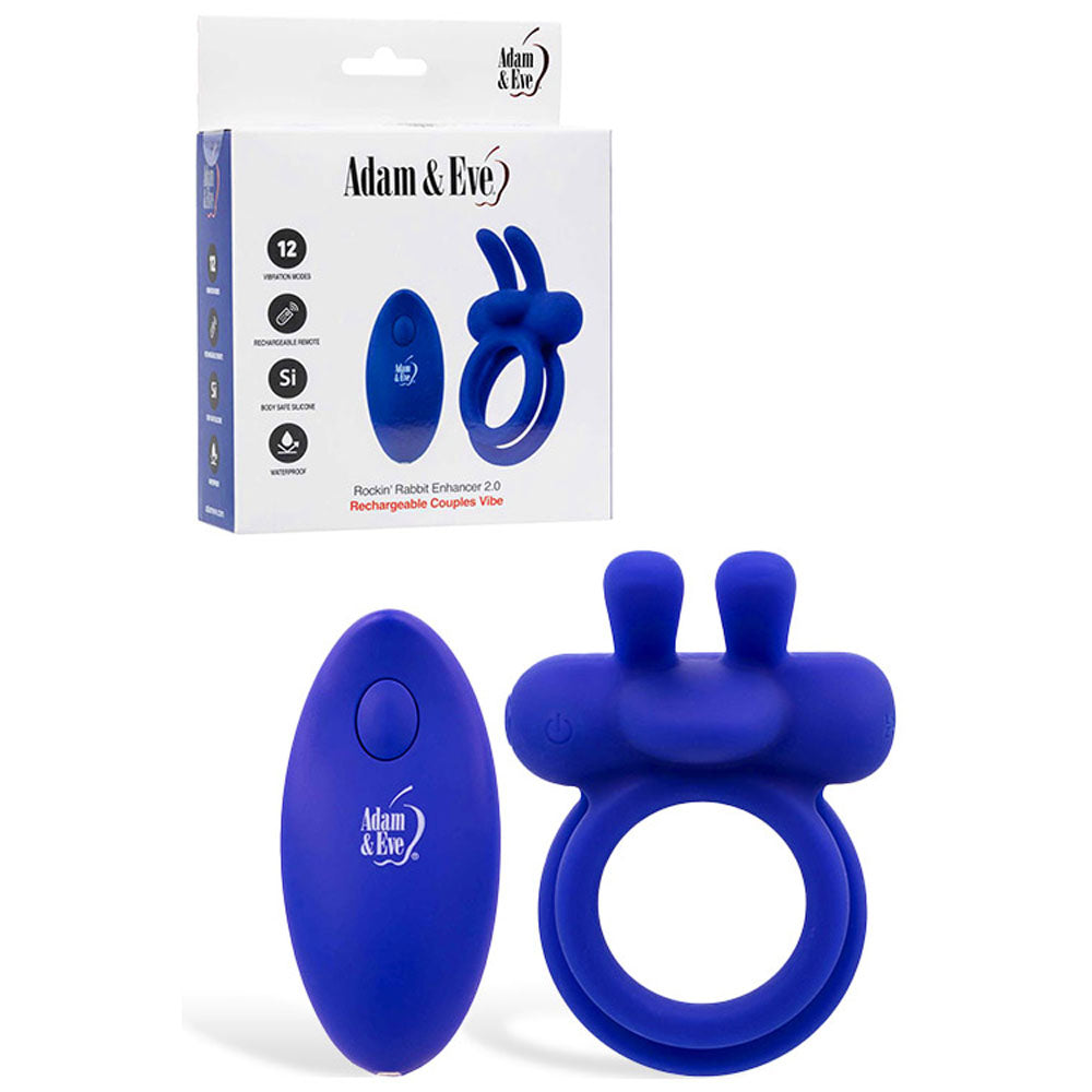 Adam & Eve Rockin Rabbit 2.0 Rechargeable Vibrating Ring - - Vibrating Cock Rings