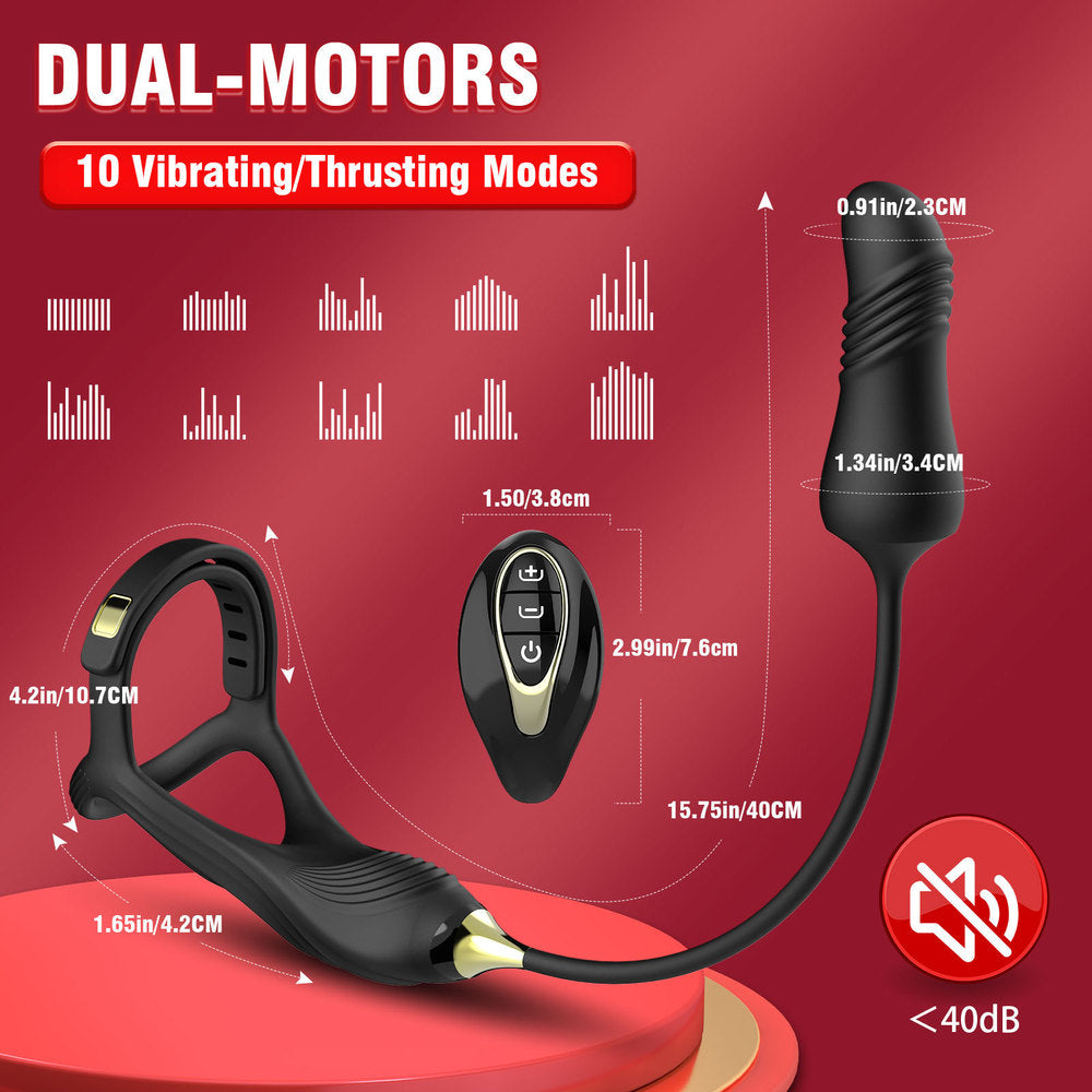 BDStyle Vibrating Buckle Cock Ring With Thrusting Butt Plug - - Vibrating Cock Rings