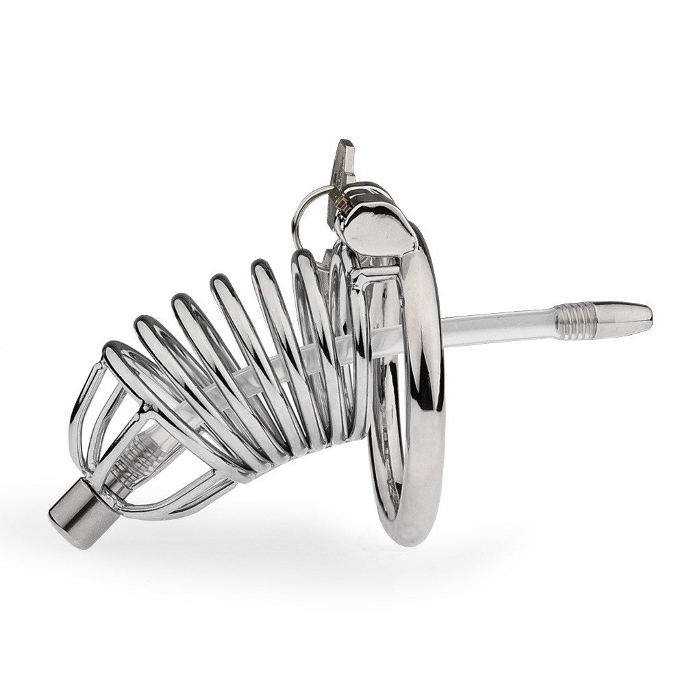 BDStyle Hoop Cock Cage with Urethral Tube Steel Chastity Device - - Male Chastity