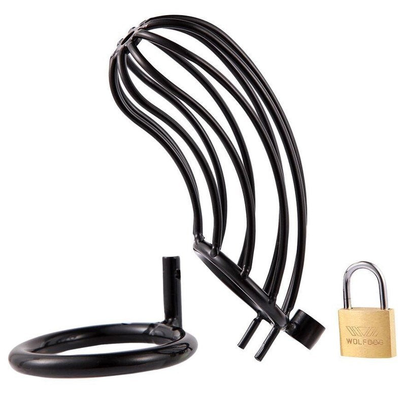 BDStyle Caged Tiger Chastity Device - Black Round - Male Chastity