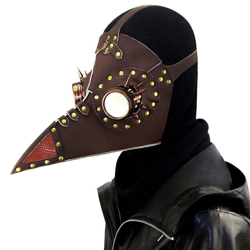BDStyle Brown PU Leather Rivet Spike Bird Beak Mask - Masks And Blindfolds