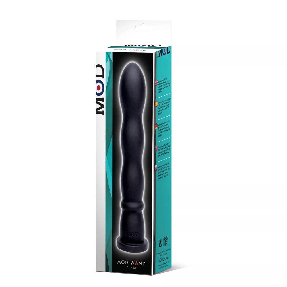 MOD Silicone Wand Wave Black Premium Textured Dildo Attachment - Black - Body Wands