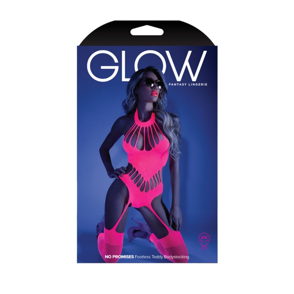 Fantasy Lingerie Glow Neon Pink Fishnet Bodystocking UV Reactive - - Body Stockings