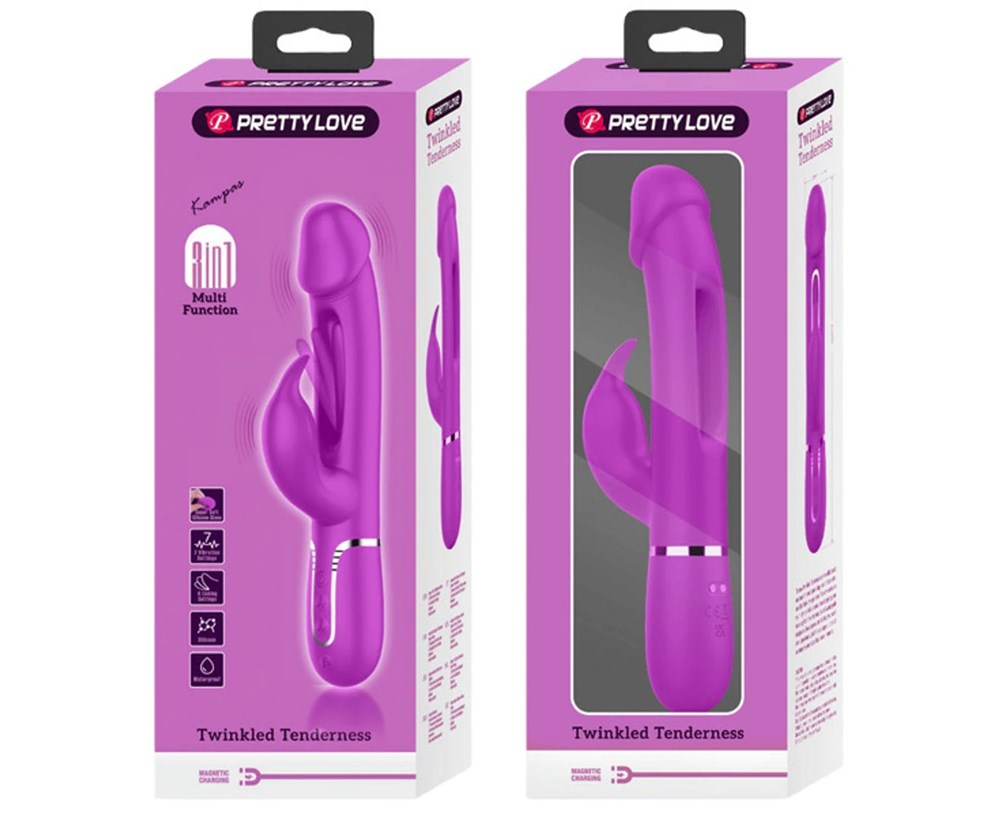 Pretty Love Kampas 3 in1 Multi Function Rechargeable Rabbit Vibrator Dual Ring - - Rabbit Vibrators
