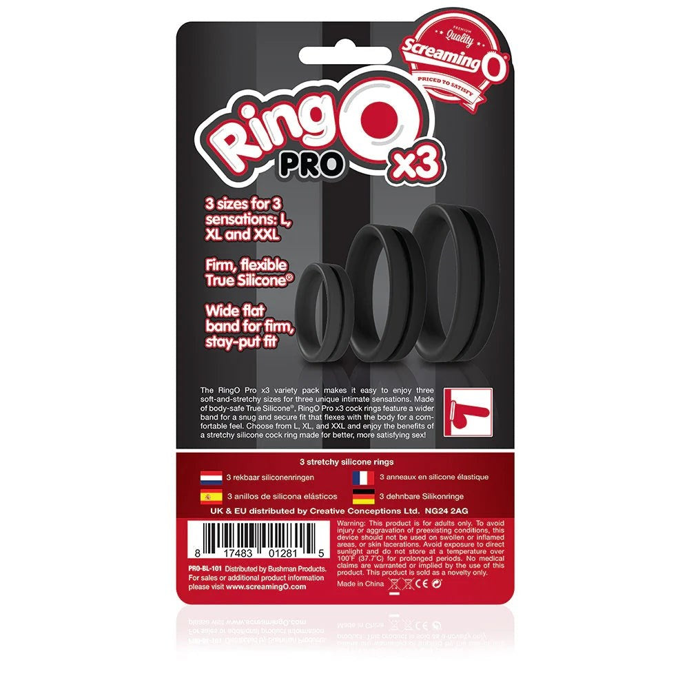 Screaming O RingO Pro X3 Super Stretchy Cock Rings Set Black Premium Silicone - - Stretchy Cock Rings