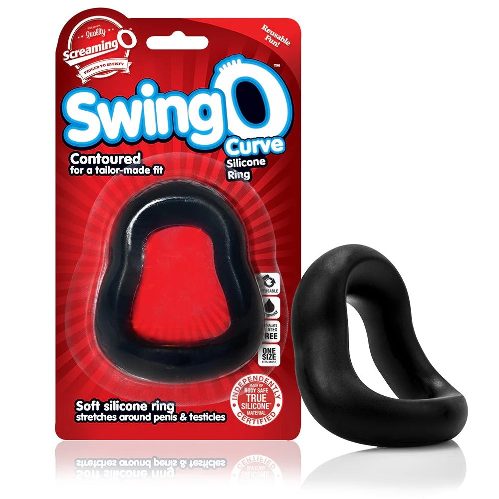 Screaming O SwingO Curve Silicone Stretchy Penis Ring Black Anatomical Design - - Stretchy Cock Rings