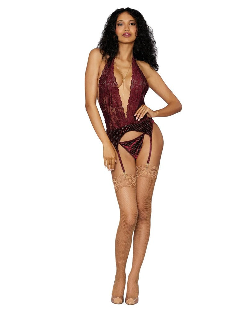 Dream Girl Lingerie Sexy Garter Slip & G String with Lace Halter Design - - Teddies and Bodysuits