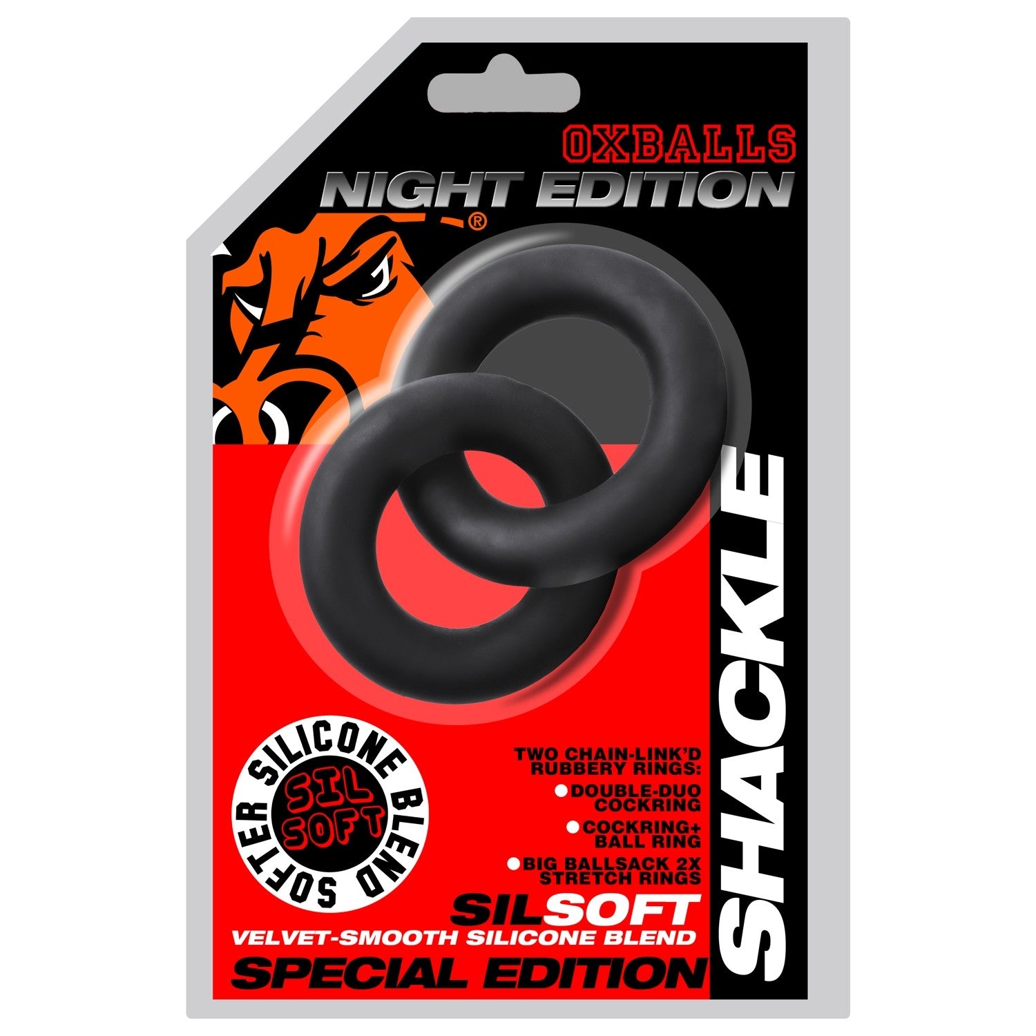 Oxballs Shackle Double LInked Silicone Cock and Ball Ring - Stretchy Cock Rings