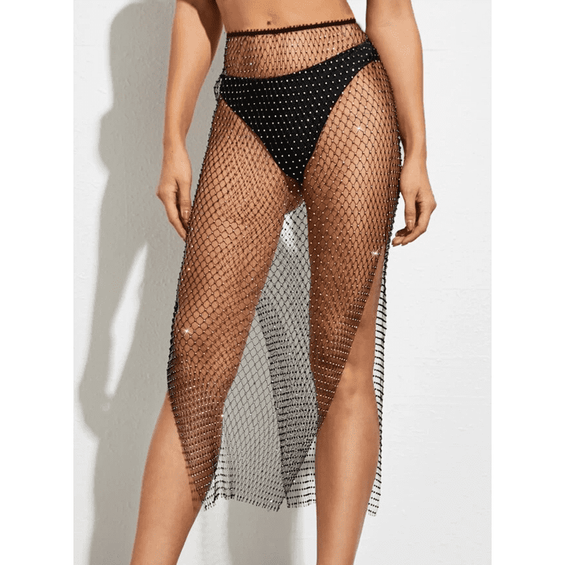 Muse Diamante Womens Mesh Skirt with Silver Sparkle Embellishments - - Her Fetish