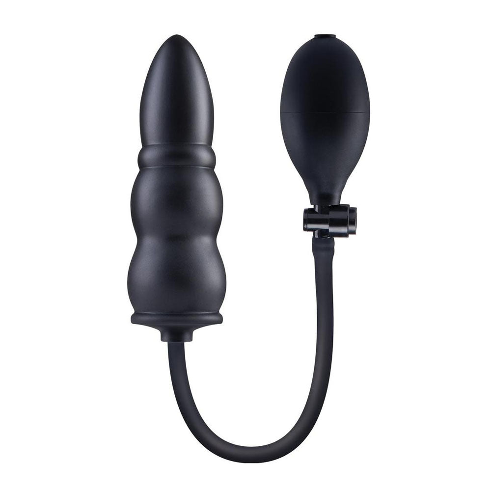 Xgen Size Up Ripple Inflatable Butt Plug Black with Pump Control - - Butt Plugs