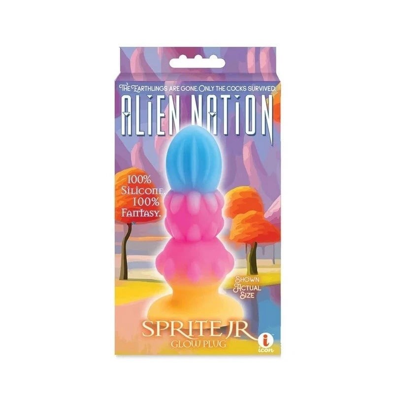 Icon Brands Glow in Dark Alien Pleasure Anal Plug 3 Textured Sections - - Butt Plugs