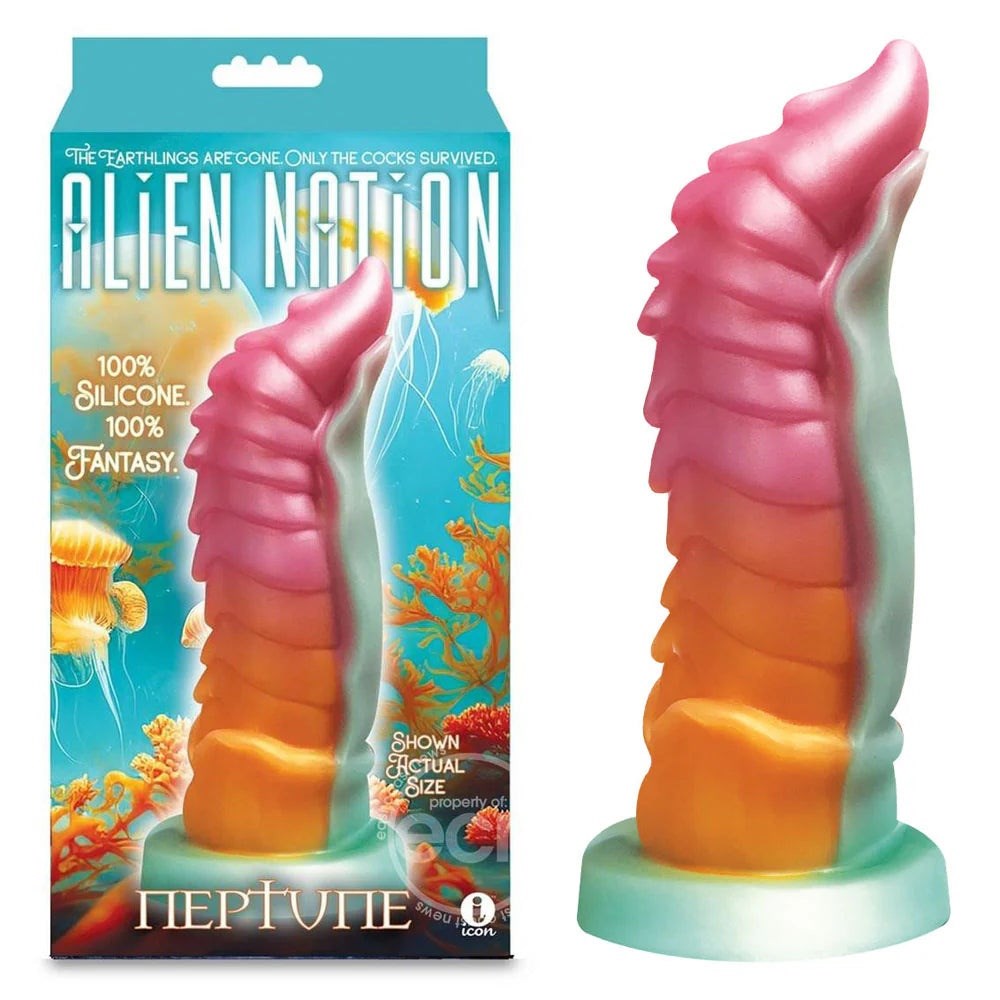 Icon Brands Alien Nation Neptune Fantasy Silicone Dildo with Ridged Texture - - Realistic Dildos