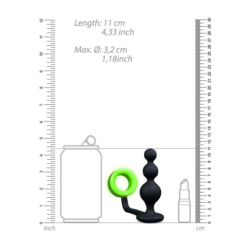 Shots Toys Ouch! Luminous Delight Glow in Dark Beads Butt Plug with Cock Ring - - Anal Beads and Balls