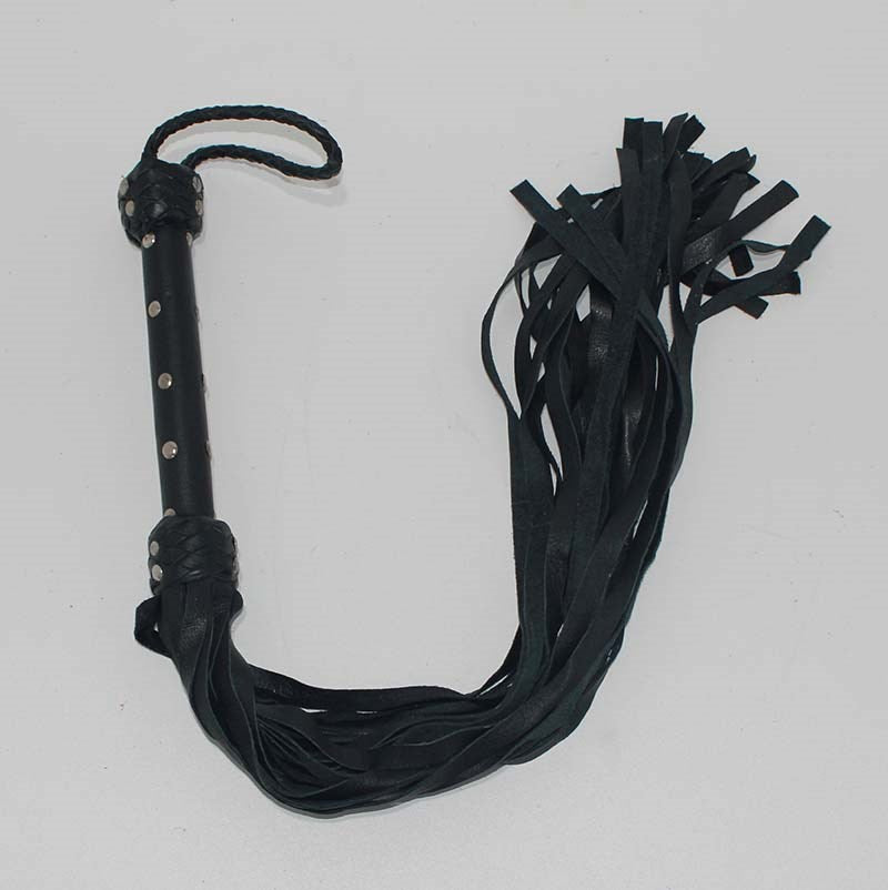 Whiplash Leather Flogger with Handle Your Harder Sex Gear - Black - Whips And Crops