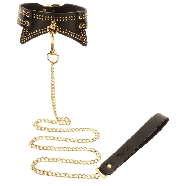Scala Taboom Leather Studded Collar and Leash - Black - Collars and Leads