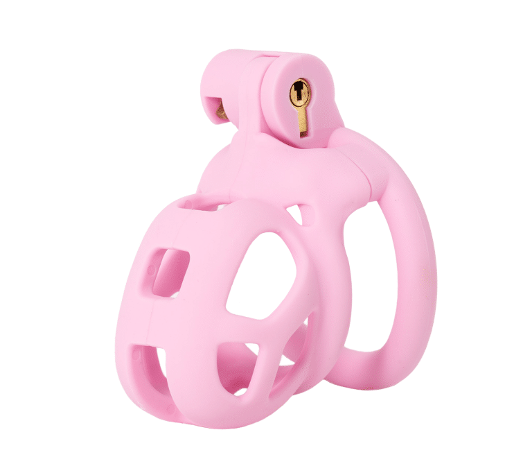 Love In Leather Micro Cock Cage 4 Interchangeable Rings - Pink - Male Chastity