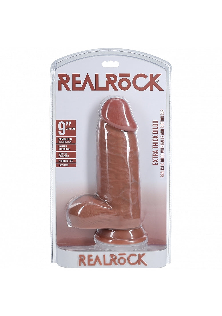 Realrock Extra Thick Realistic Skin Dildo with Balls 23cm - - Realistic Dildos