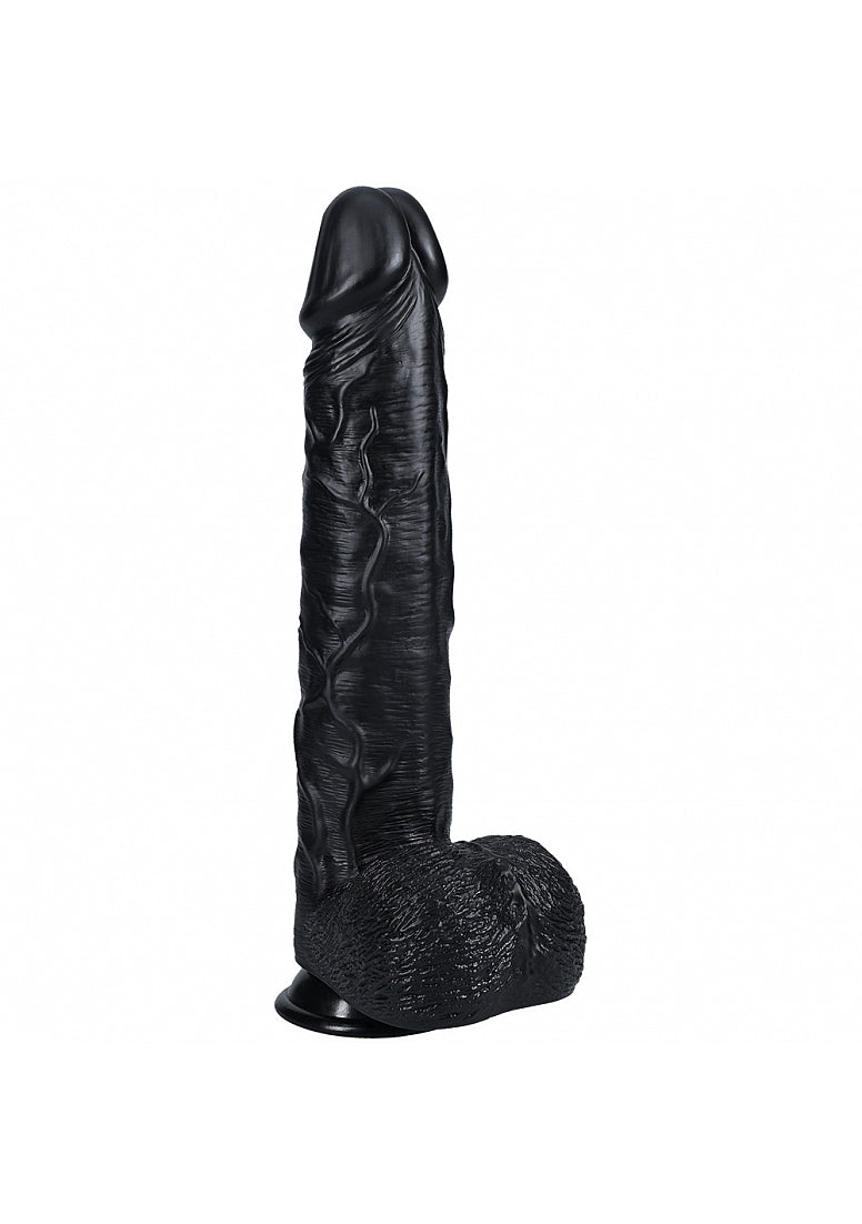 Realrock Extra Large Straight D/ildo with Balls 35.5cm - Black - Realistic Dildos