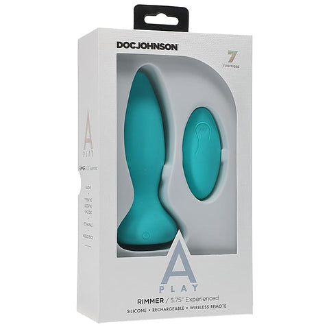 Doc Johnson A Play Rimmer Rechargeable Silicone Anal Butt Plug with Rotating Ridges - Clit Ticklers and Pulsators